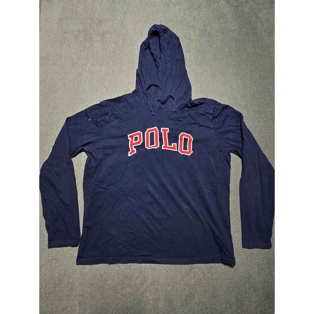 Polo Ralph‎ Lauren Hoodie Long Sleeve T-Shirt Blue Spellout Pullover L